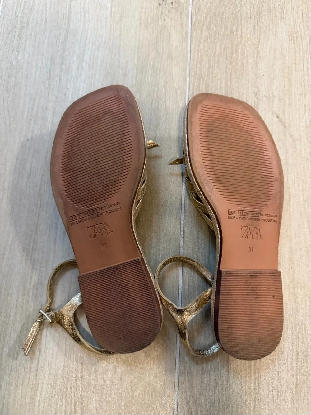 Zara Girls Metallic Gold Ankle-Strap Sandals